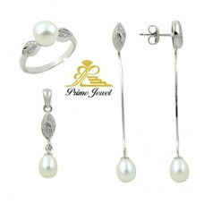 Gümüş zirkon taşlı set ( İnci)